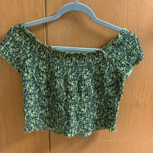 Green smocked shirt cropped